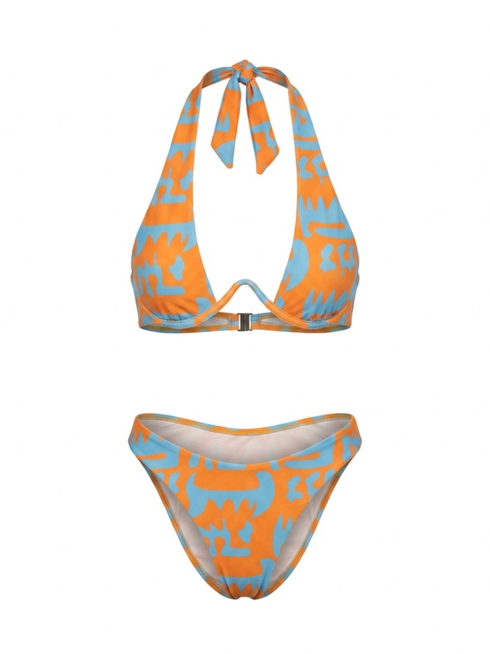 ROMWE Orange & Blue Halter Bikini Set